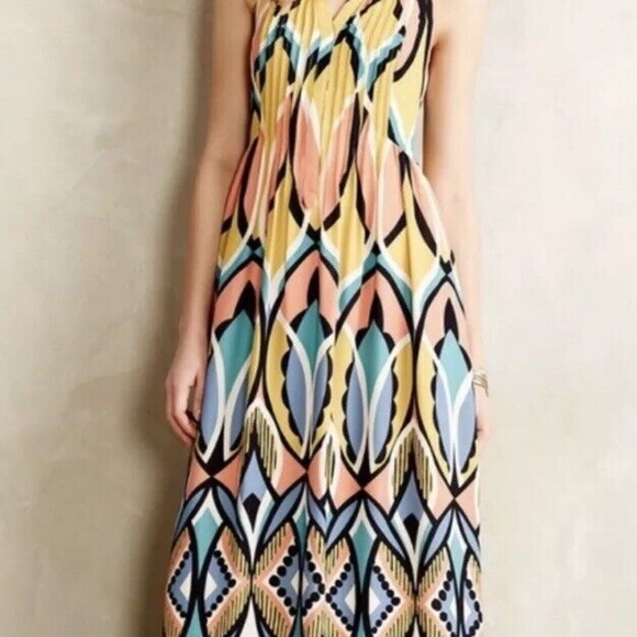 Floreat Dahilia Anthropologie Sleeveless Maxi Womens Dress Spring Colors Size 6 - Picture 2 of 5